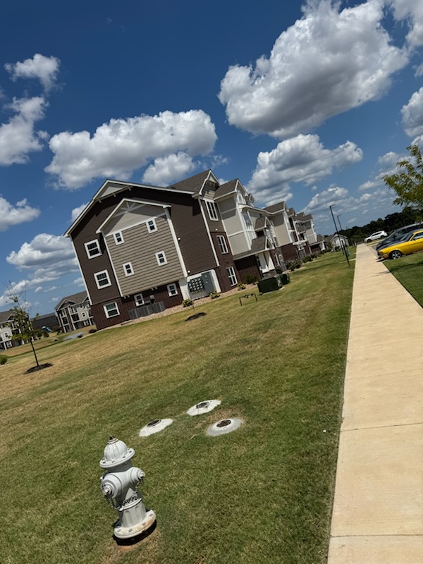 Residential community with well-maintained lawns, sidewalks, trees, and landscaped yards